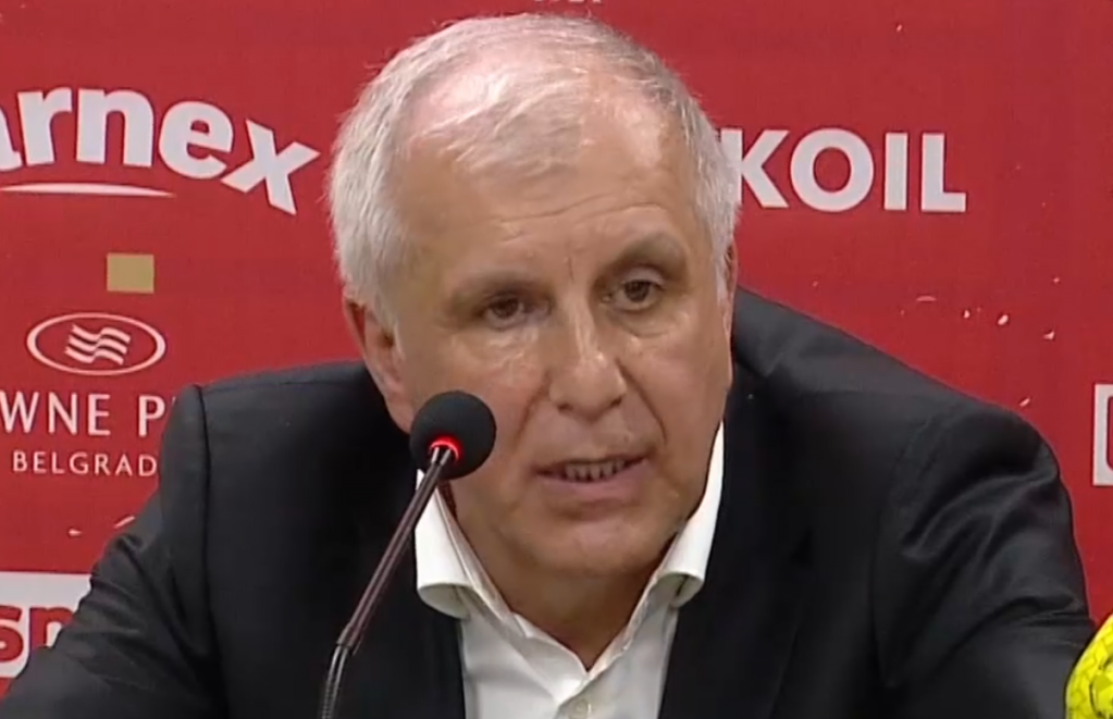 Trener Partizana Željko Obradović na konfereniciji za štampu posle derbija sa Crvenom zvezdom