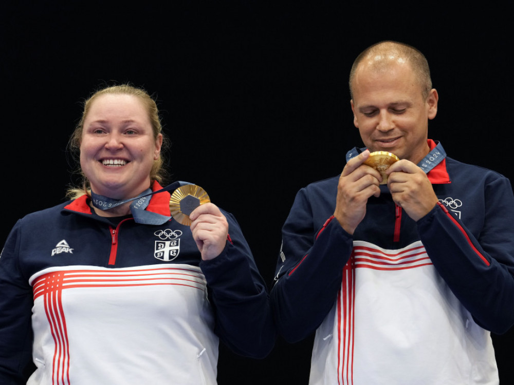 Zorana Arunović i damir MIkec, srpski strelci, osvajači zlatne medalje na Olimpijskim igrama